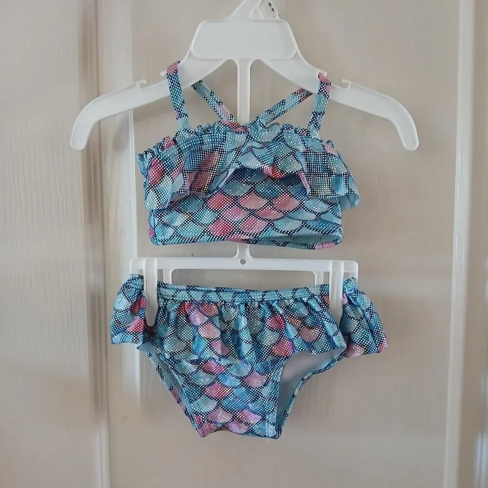 NWOT Gymboree Mermaid Print Ruffled 2-piece Swimsuit Set Baby Girl 0-3M Vacation